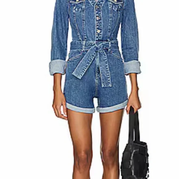 NWT PAIGE Maggy Tie Waist Long Sleeve Denim Romper jeans size 12 NWT - Picture 2 of 8